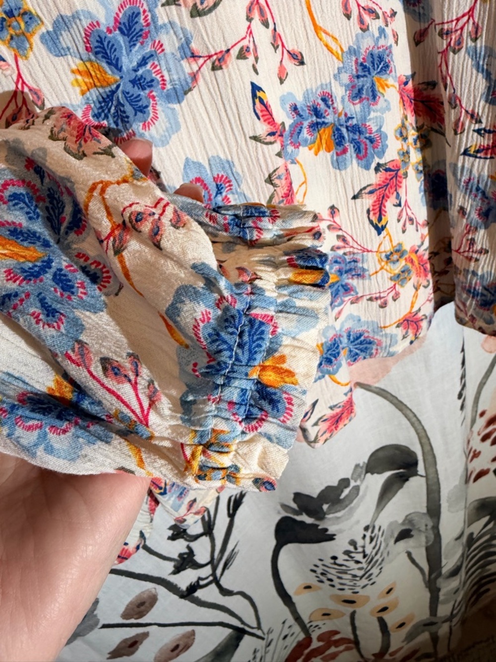 Old Navy Cream Floral Peasant Blouse with Blue & Pink Flowers - Picture 5 of 9